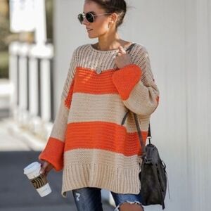 Listicle Cream & Orange Knit Oversized Chunky Sweater